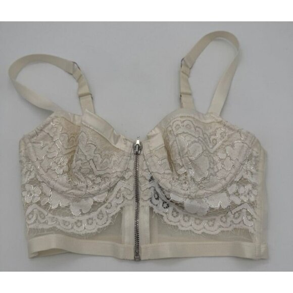Victoria's Secret Lined Demi Bra Lace Bustier Ivory Silver Metallic Women's 34B - Picture 1 of 7